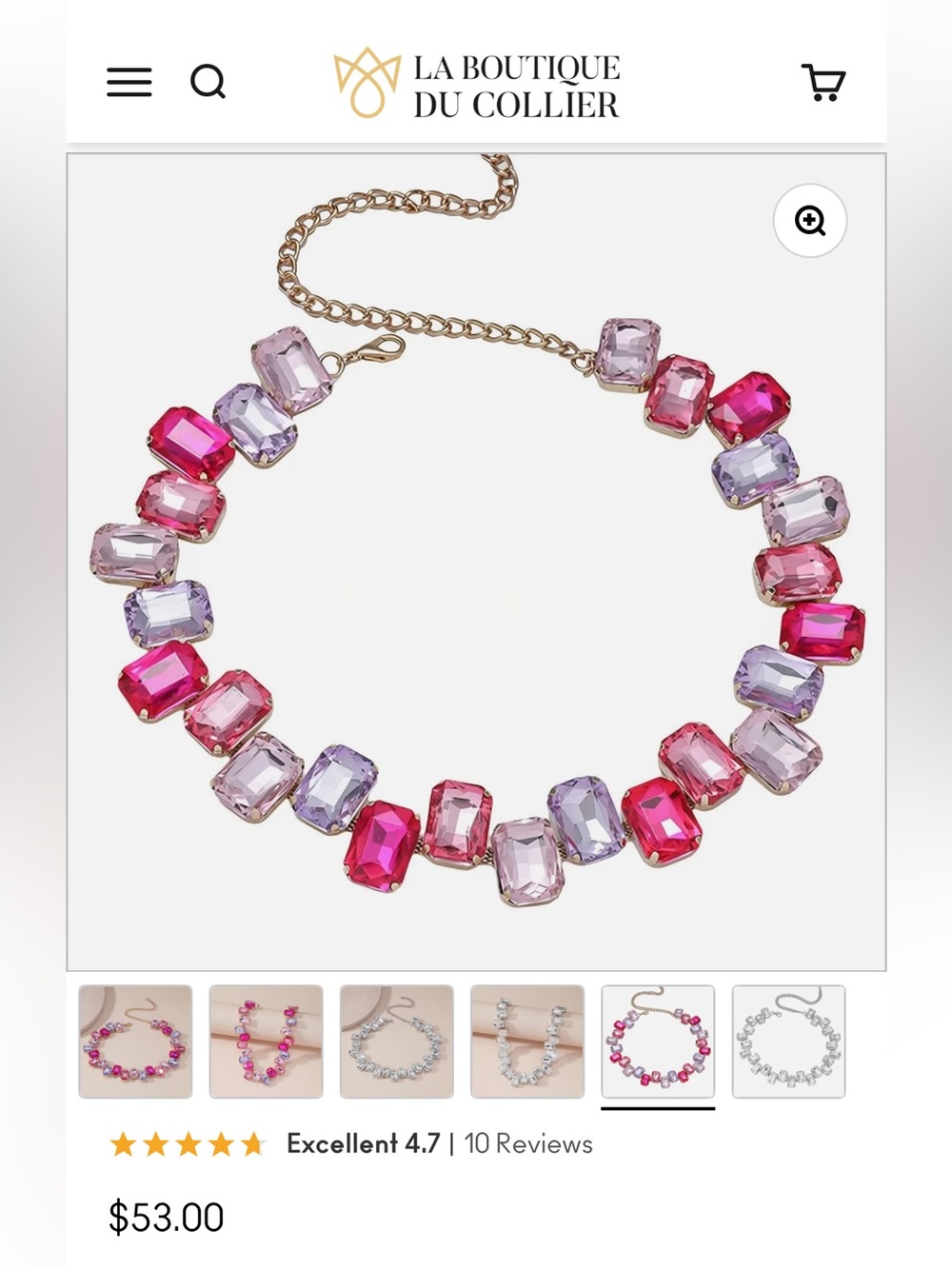 La Boutique Du Collier Pink & Lavender Crystal Statement Choker